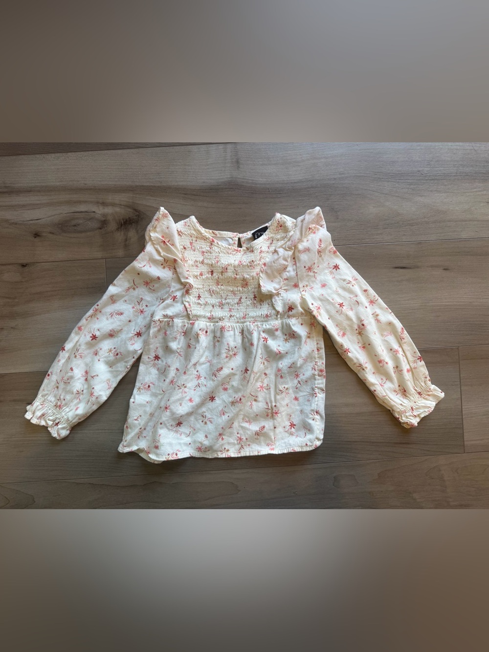 art class Cream Blouse with Pink Floral Smocking